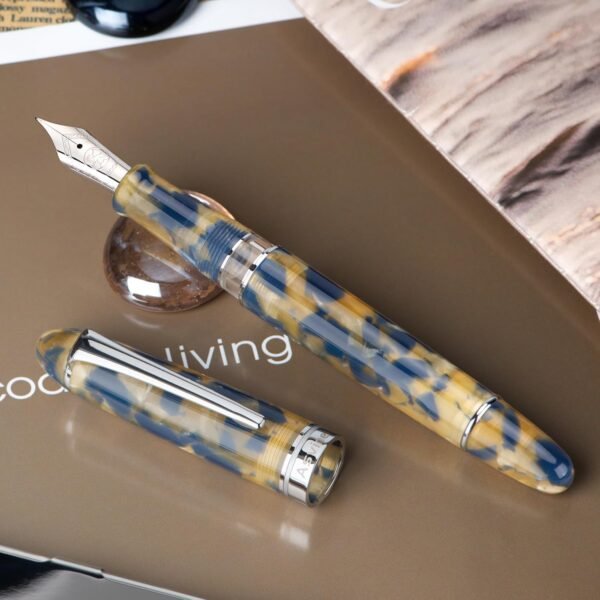 Piston Fountain Pen Brown Marble Resin, Extra Fine Nib Silver Trim Smooth Writer Collection with Pen Case Gift Set（Brown Marble） - 图片 5