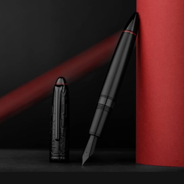 Black Metal Resin Piston Fountain Pen, Black Iridium Fine Nib Classic Pen, Includes Metal Box Writing Pen（Black-N6） - 图片 5