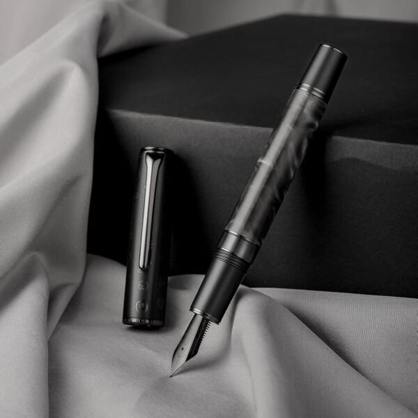 Gray Resin Piston Fountain Pen, Steel Fine Point Classic Pen Robbit on Top, Smooth Writing Pen with Metal Case（Gray-N7） - 图片 5