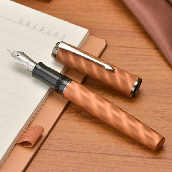 Fountain Pen Large No.8 Extra Fine Point Ebonite Feed, Brown Moire Pattern Unique Design with Refillable Converter and Metal Case - 图片 5