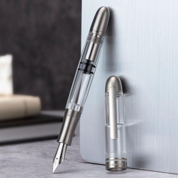 Titanium Fountain Pen Piston Filling, Iridium Medium Nib Clear Transparent Acrylic Smooth Writing Pen Case Set - 图片 5