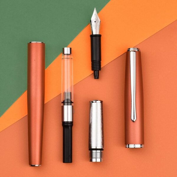 Orange Metal Fountain Pen, Steel Fine Point Classic Pen, Includes Refillable Converter and Pen Pouch - 图片 5