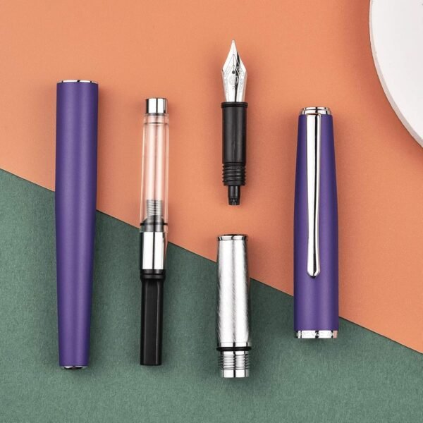 Purple Metal Fountain Pen, Steel Fine Point Classic Pen, Includes Refillable Converter and Pen Pouch - 图片 5