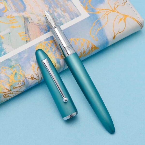 Blue Metal Fountain Pen Bent Nib 0.6 mm Classic Pen Office Pen Writing with Metal Box - 图片 5