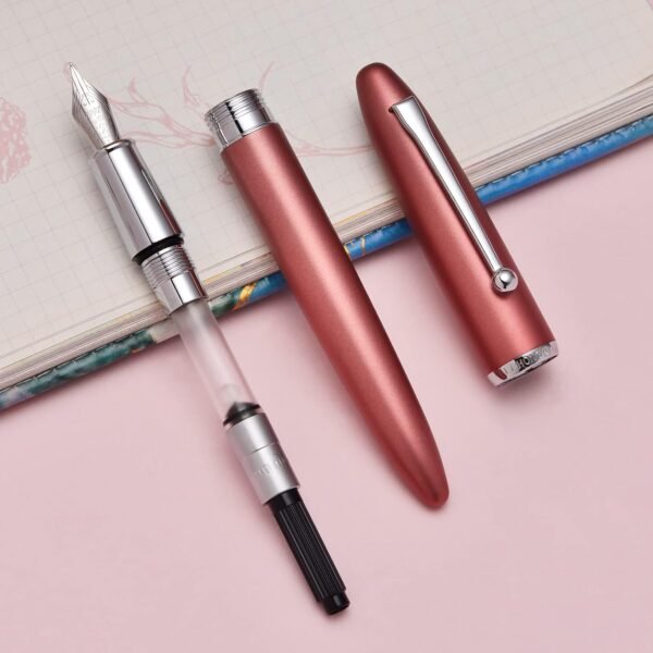 Red Metal Fountain Pen Bent Nib 0.6 mm Classic Pen Office Pen Writing with Metal Box - 图片 5