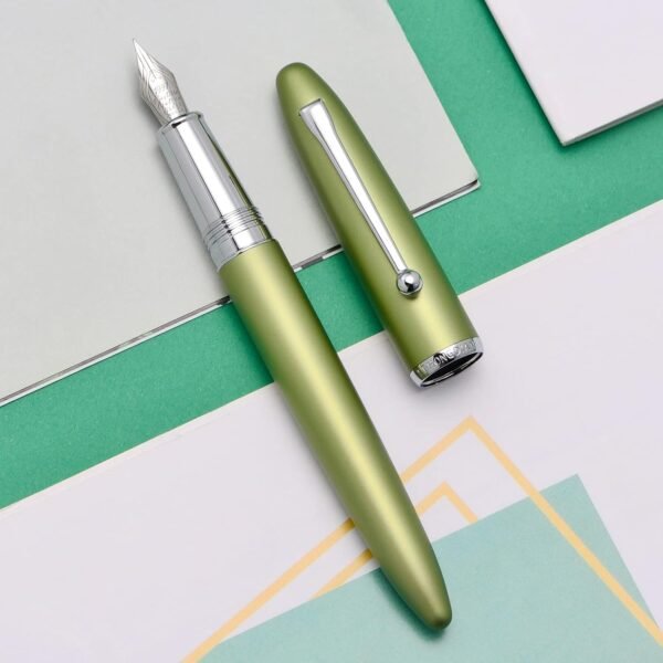 Green Metal Fountain Pen Bent Nib 0.6 mm Classic Pen Office Pen Writing with Metal Box - 图片 5