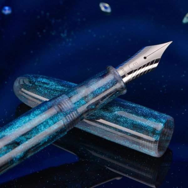 Fountain Pen #8 Stub 1.1mm Nib Large Handcraft Calligraphy Art Drawing Pen with Converter Pen Case Collection Set (Light Blue Glitter) - 图片 5