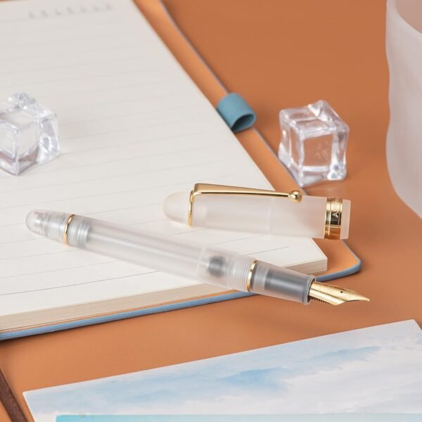 Vacuum Filling Fountain Pen Medium Nib, Frosted Transparent Clear Acrylic, Large-Capacity with Gift Case - 图片 6