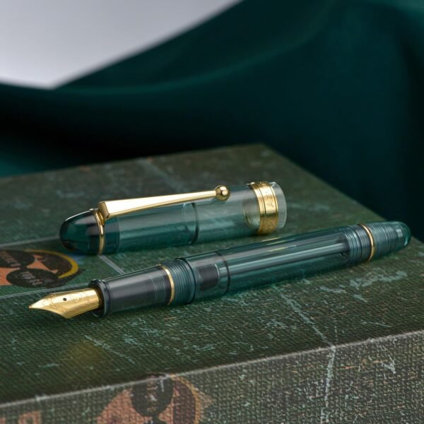 Vacuum Filling Fountain Pen Transparent Teal Acrylic, Medium Nib Large-Capacity with Gift Case - 图片 6
