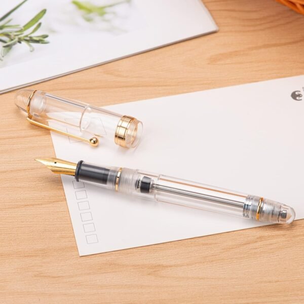 Vacuum Filling Fountain Pen Medium Nib, Transparent Clear Acrylic, Large-Capacity with Gift Case - 图片 6