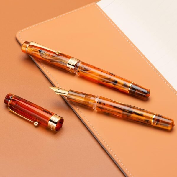 Piston Fountain Pen Amber Resin, Iridium Medium Nib Gold Trim Smooth Writer Collection with Case Set（Amber） - 图片 6