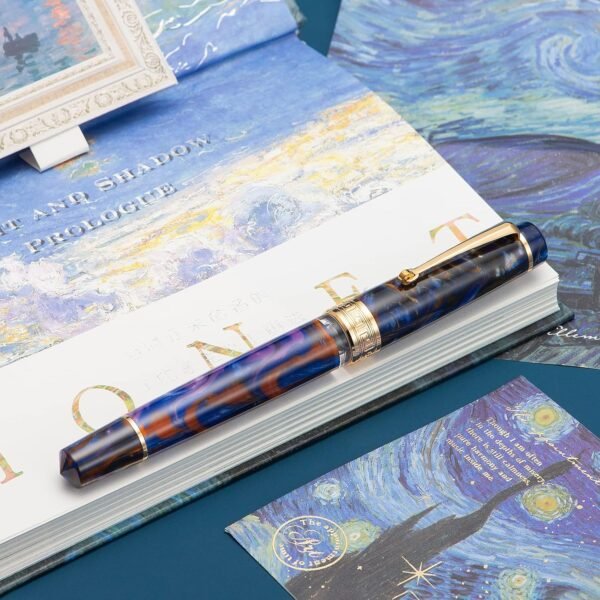 Piston Fountain Pen Amber Resin, Iridium Medium Nib Gold Trim Smooth Writer Collection with Case Set（Purple） - 图片 6