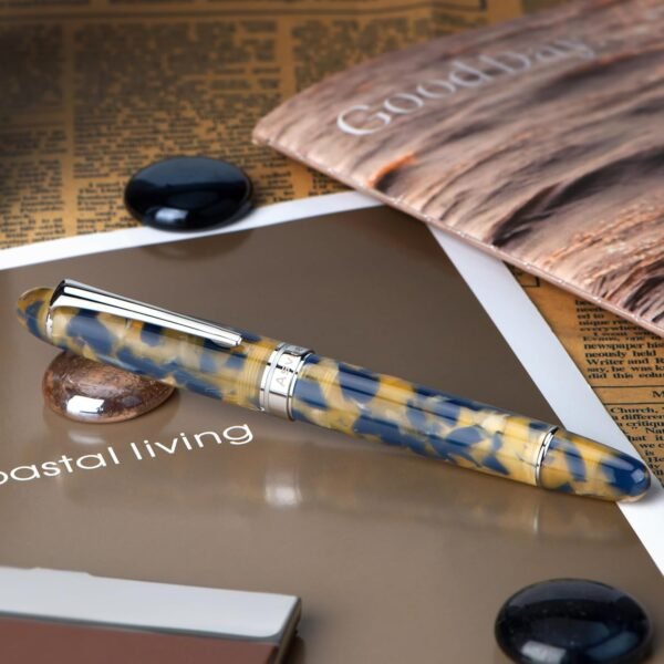 Piston Fountain Pen Brown Marble Resin, Extra Fine Nib Silver Trim Smooth Writer Collection with Pen Case Gift Set（Brown Marble） - 图片 6