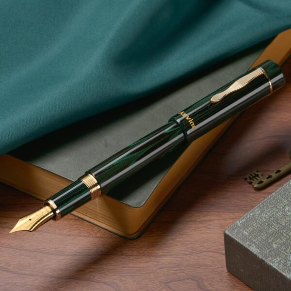 Germany Cumberland Ebonite Fountain Pen #8 Medium Nib, Large Handcraft Pen with Converter Pen Box Collection Set- Green - 图片 6
