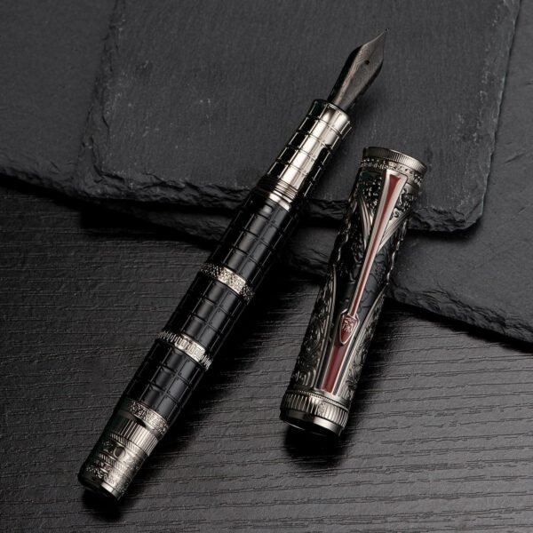 Fountain Pen Black Fine Nib, Qin Dynasty Retro Chinese Totem Engraving with Converter and Pen Box Set - 图片 6