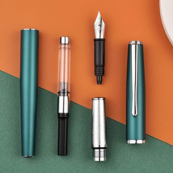 Green Metal Fountain Pen, Steel Fine Point Classic Pen, Includes Refillable Converter and Pen Pouch - 图片 6