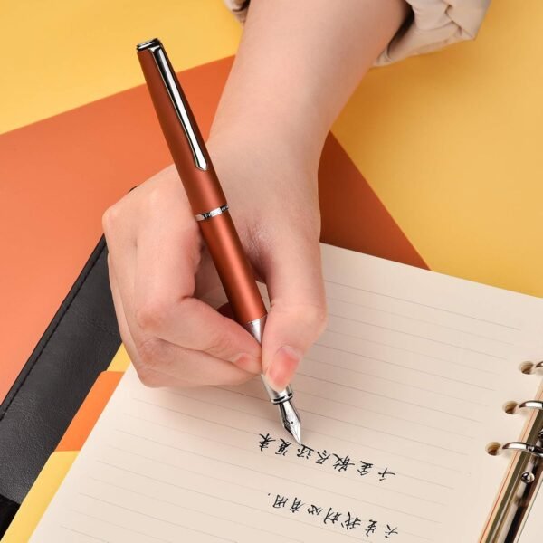 Orange Metal Fountain Pen, Steel Fine Point Classic Pen, Includes Refillable Converter and Pen Pouch - 图片 6