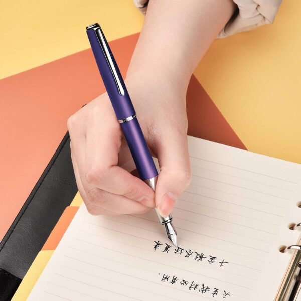 Purple Metal Fountain Pen, Steel Fine Point Classic Pen, Includes Refillable Converter and Pen Pouch - 图片 6