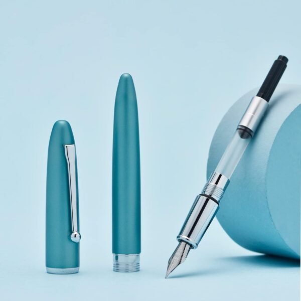 Blue Metal Fountain Pen Bent Nib 0.6 mm Classic Pen Office Pen Writing with Metal Box - 图片 6