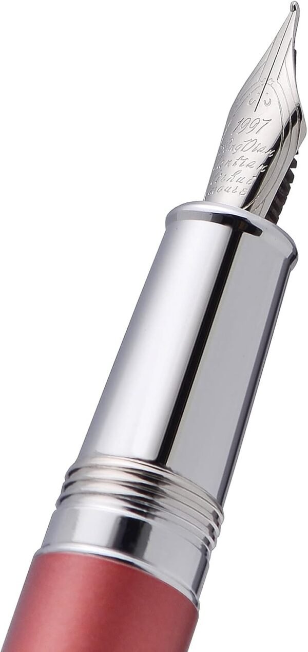 Red Metal Fountain Pen Bent Nib 0.6 mm Classic Pen Office Pen Writing with Metal Box - 图片 6