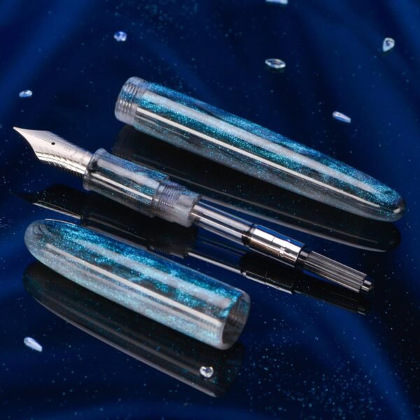 Fountain Pen #8 Stub 1.1mm Nib Large Handcraft Calligraphy Art Drawing Pen with Converter Pen Case Collection Set (Light Blue Glitter) - 图片 6