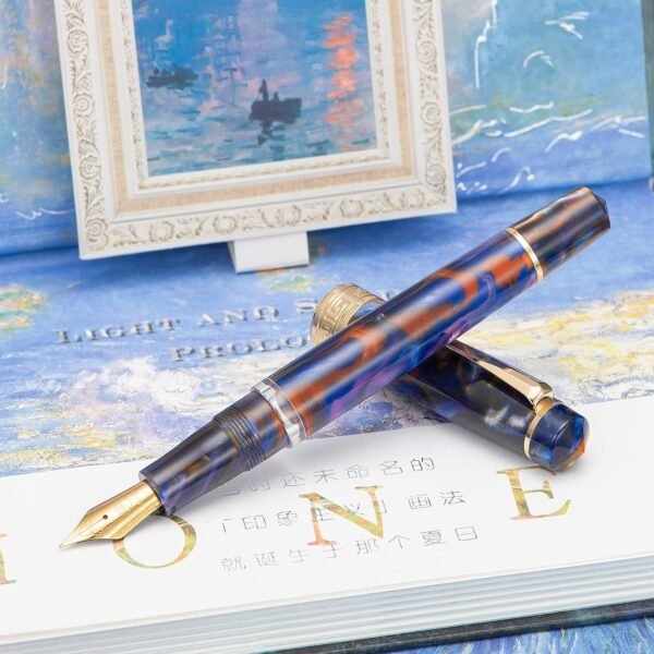 Piston Fountain Pen Amber Resin, Iridium Medium Nib Gold Trim Smooth Writer Collection with Case Set（Purple） - 图片 7