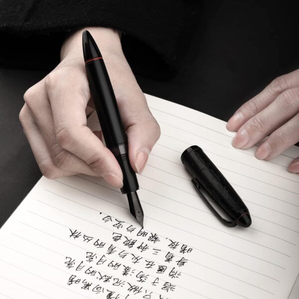Black Metal Resin Piston Fountain Pen, Black Iridium Fine Nib Classic Pen, Includes Metal Box Writing Pen（Black-N6） - 图片 7