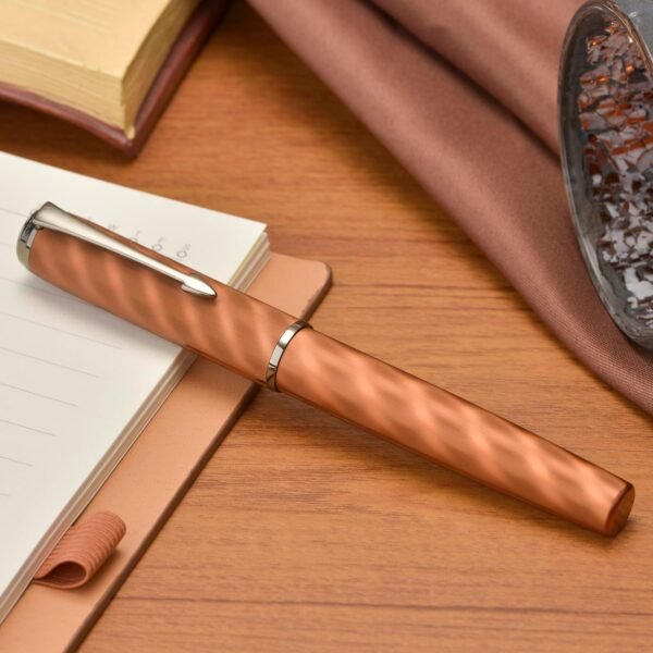 Fountain Pen Large No.8 Extra Fine Point Ebonite Feed, Brown Moire Pattern Unique Design with Refillable Converter and Metal Case - 图片 7