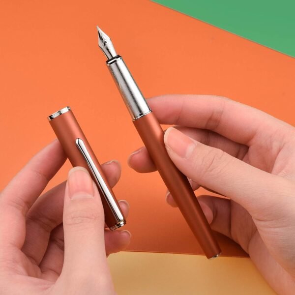 Orange Metal Fountain Pen, Steel Fine Point Classic Pen, Includes Refillable Converter and Pen Pouch - 图片 7