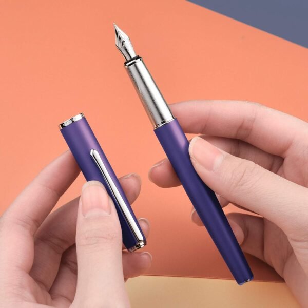 Purple Metal Fountain Pen, Steel Fine Point Classic Pen, Includes Refillable Converter and Pen Pouch - 图片 7