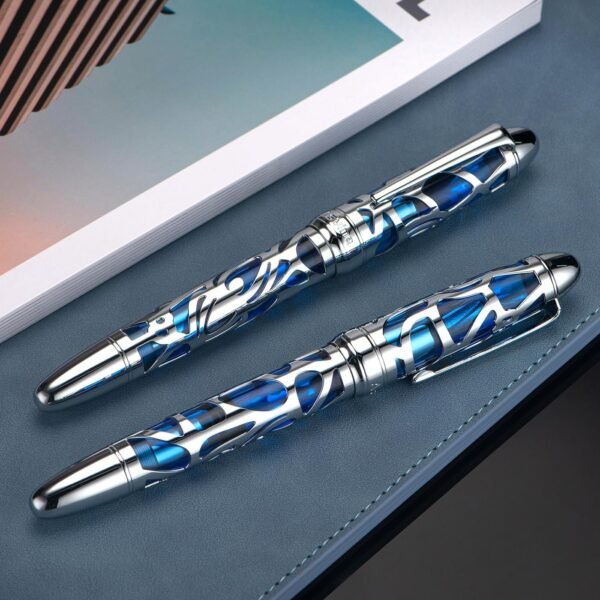 Piston Filling Fountain Pen Medium Nib, Spider Skeleton Transparent Blue Acrylic Pen Case and Wrench Set - 图片 7