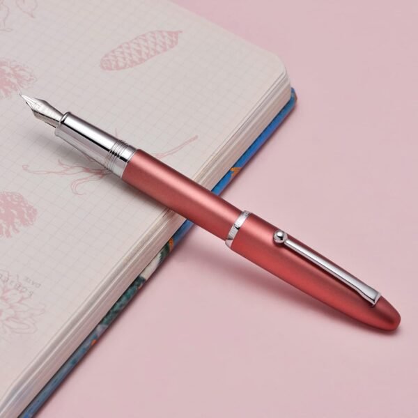 Red Metal Fountain Pen Bent Nib 0.6 mm Classic Pen Office Pen Writing with Metal Box - 图片 7