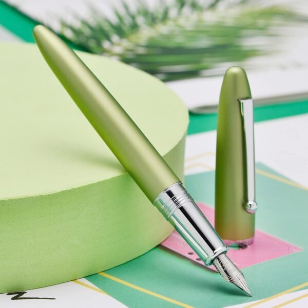 Green Metal Fountain Pen Bent Nib 0.6 mm Classic Pen Office Pen Writing with Metal Box - 图片 7