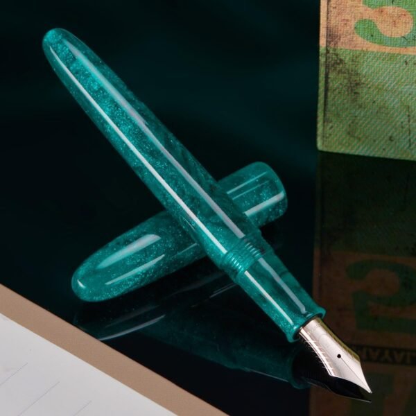 Fountain Pen #8 Stub 1.1mm Nib Large Handcraft Calligraphy Art Drawing Pen with Converter Pen Case Collection Set (Green Glitter) - 图片 7