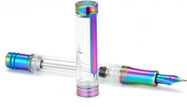 Titanium Fountain Pen Vacuum Filling, Rainbow Iridium Fine Point Transparent Acrylic Smooth Writing Pen Case Set（Rainbow） - 图片 7