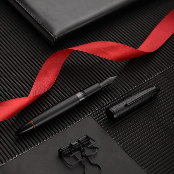 Black Metal Resin Piston Fountain Pen, Black Iridium Fine Nib Classic Pen, Includes Metal Box Writing Pen（Black-N6） - 图片 8