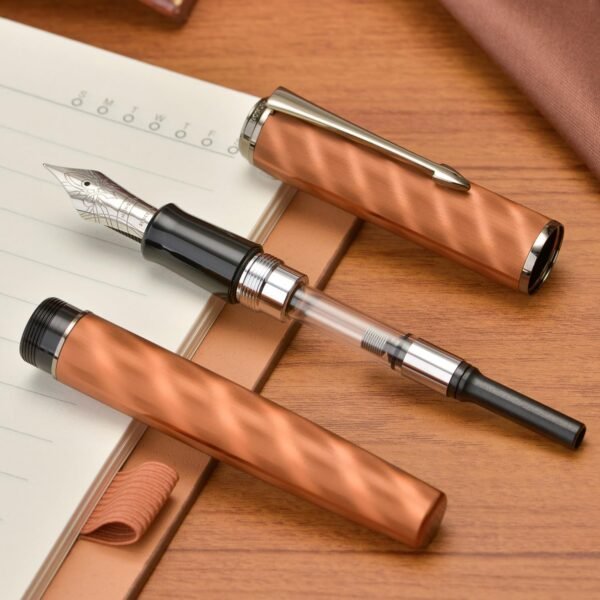Fountain Pen Large No.8 Extra Fine Point Ebonite Feed, Brown Moire Pattern Unique Design with Refillable Converter and Metal Case - 图片 8