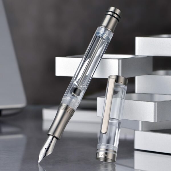 Titanium Fountain Pen Vacuum Filling, Rainbow Iridium Fine Point Transparent Acrylic Smooth Writing Pen Case Set（Fine） - 图片 8