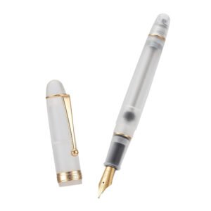 Vacuum Filling Fountain Pen Medium Nib, Frosted Transparent Clear Acrylic, Large-Capacity with Gift Case