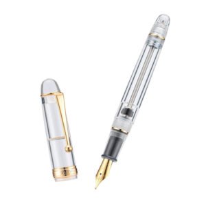Vacuum Filling Fountain Pen Medium Nib, Transparent Clear Acrylic, Large-Capacity with Gift Case