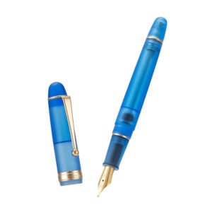 Vacuum Filling Fountain Pen Medium Nib, Matte Transparent Blue Acrylic, Large-Capacity with Gift Case