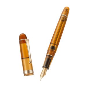 Vacuum Filling Fountain Pen Medium Nib, Transparent Brown Acrylic, Large-Capacity with Gift Case
