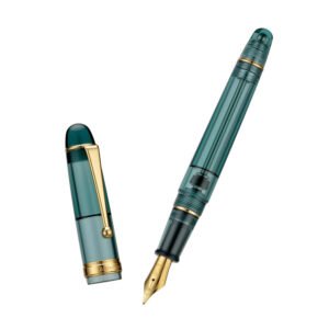 Vacuum Filling Fountain Pen Transparent Teal Acrylic, Medium Nib Large-Capacity with Gift Case