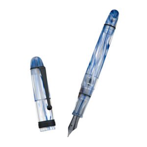 Vacuum Filling Fountain Pen Blue Swirl Acrylic, Medium Nib Large-Capacity with Gift Case