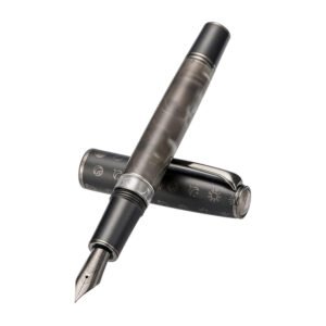 Gray Resin Piston Fountain Pen, Steel Fine Point Classic Pen Robbit on Top, Smooth Writing Pen with Metal Case（Gray-N7）