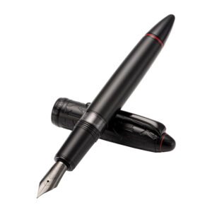 Black Metal Resin Piston Fountain Pen, Black Iridium Fine Nib Classic Pen, Includes Metal Box Writing Pen（Black-N6）