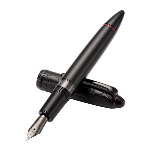 Black Metal Resin Piston Fountain Pen, Black Iridium Fine Nib Classic Pen, Includes Metal Box Writing Pen（Black-N6）