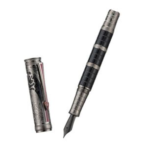Fountain Pen Black Fine Nib, Qin Dynasty Retro Chinese Totem Engraving with Converter and Pen Box Set