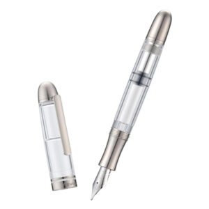 Titanium Fountain Pen Piston Filling, Iridium Medium Nib Clear Transparent Acrylic Smooth Writing Pen Case Set