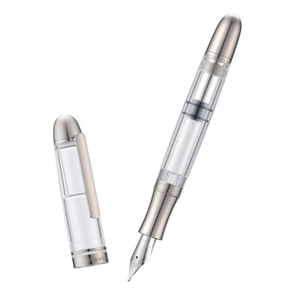 Titanium Fountain Pen Piston Filling, Iridium Medium Nib Clear Transparent Acrylic Smooth Writing Pen Case Set